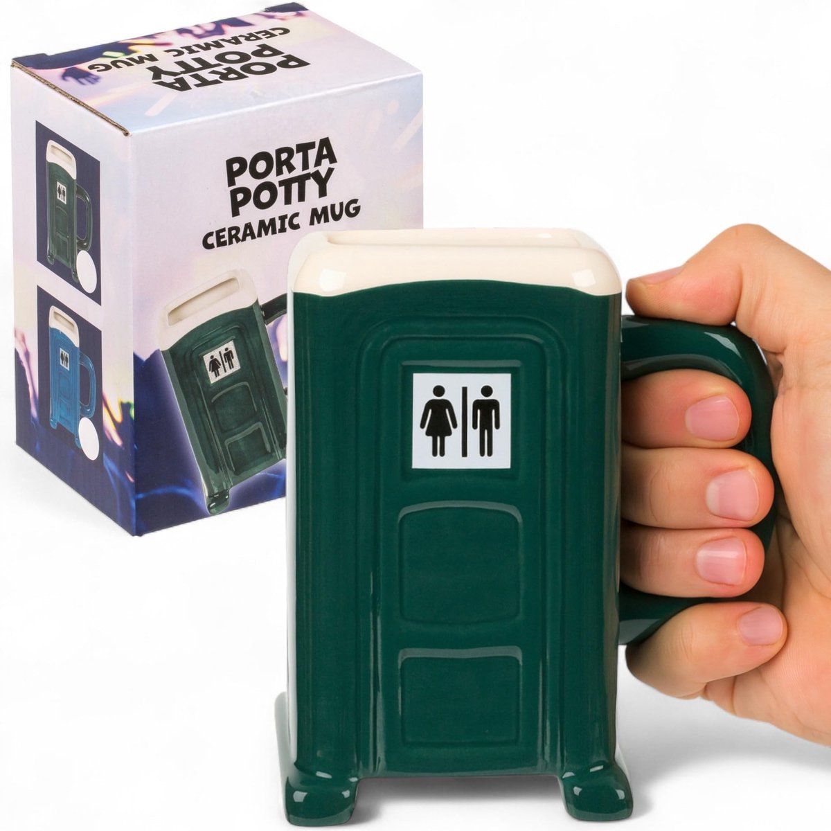 LIVIA HOME- Koffiemok Porta Potty - Humoristisch Design - Keramiek Dolomiet - 330 ml Inhoud - 13 x 10 cm - Praktische Beker met Handvat - Humoristische Mok
