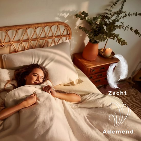 HUSH Living Dekbedovertrek - 100% katoen - 144TC - soepel en ademend - 240x220+20cm - zand — afbeelding 3