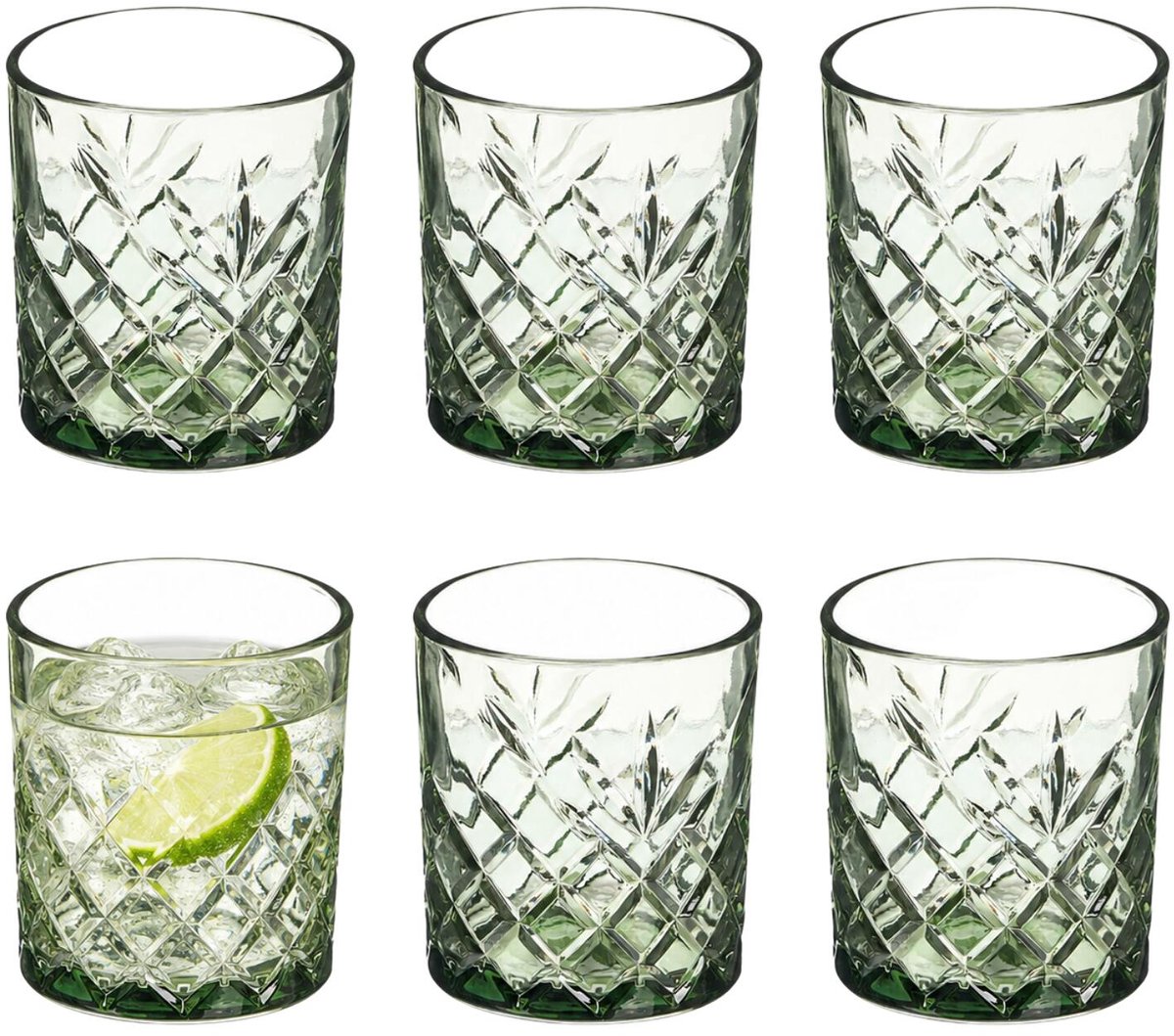 Vivalto Drinkglazen Fantasy - 6x stuks - 350 ml - glas - groen transparant - waterglazen