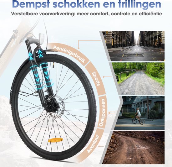 LAMASSU Elektrische Fiets - 700*38C - 250W Motor - 60 km Actieradius -Shimano 7 Versnellingen - Aluminium Frame - Unisex - Goud — afbeelding 5