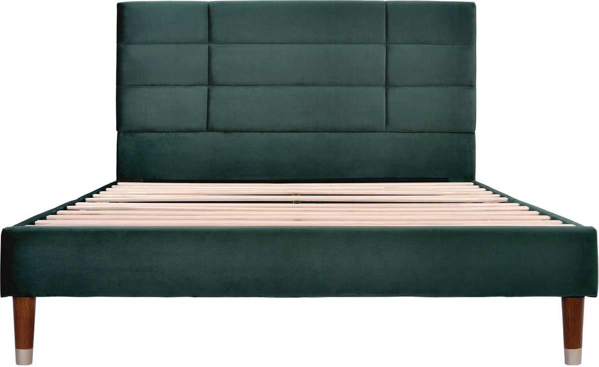 "Donkergroen fluweel houten stalen tweepersoonsbed met matras voor slaapkamer en gastenkamer 145×54×17CM "
