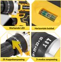 Close-ups van MellWin boormachine: LED-lampje, waterpas, 25 koppelingen en 3 standen.
