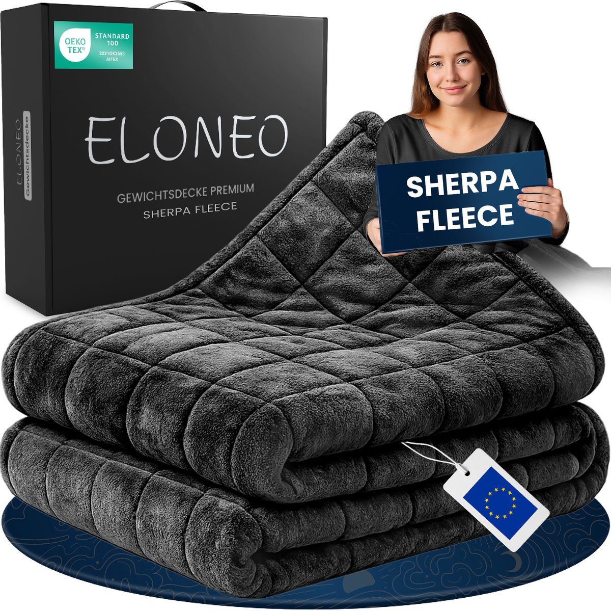 ELONEO Verzwaringsdeken Fleece & Sherpa 11 kg - Weighted Blanket met gelijkmatige gewichtsverdeling - Zachte knuffeldeken voor volwassenen - 155x220 cm - Zwart