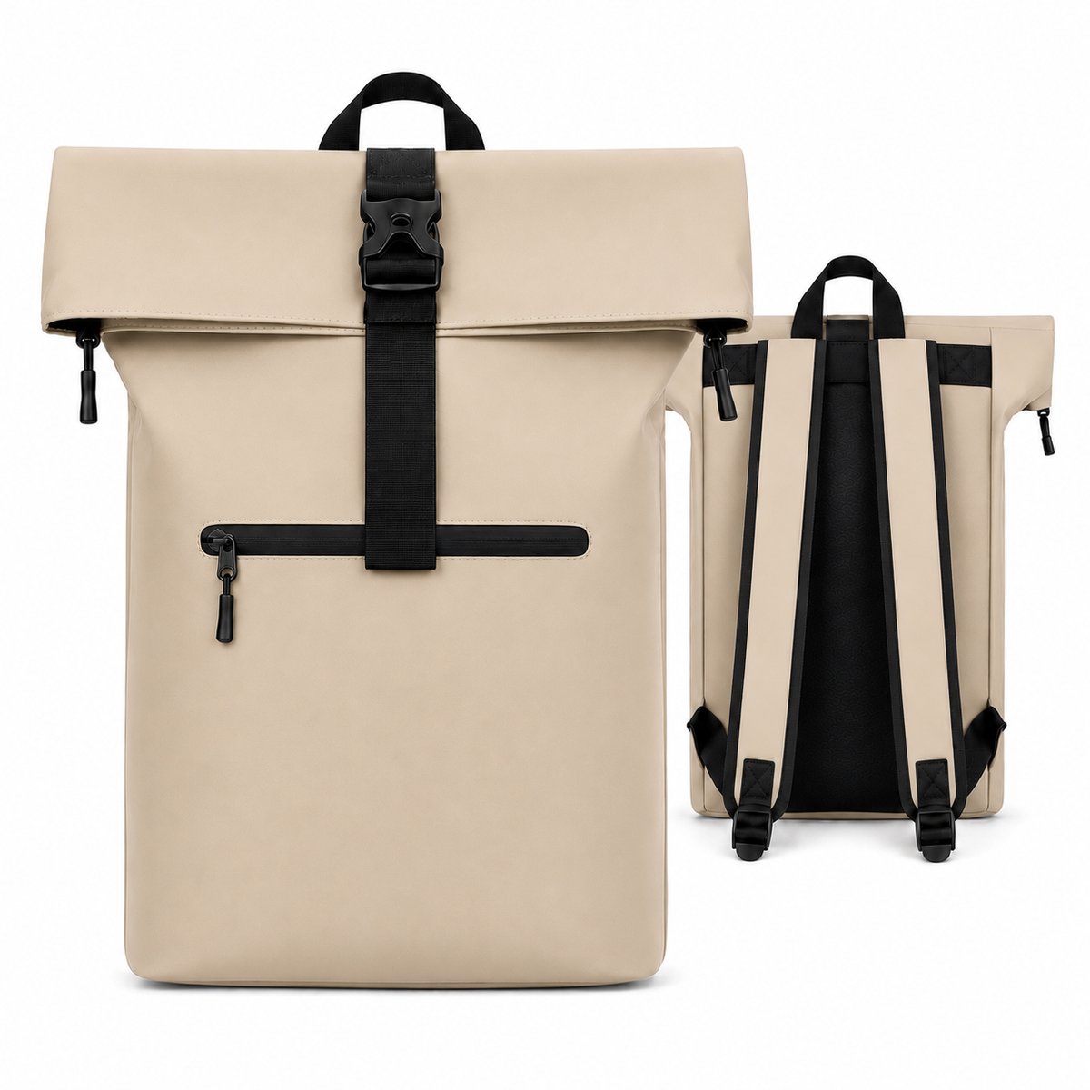 THL Design - Rolltop Rugzak 20 Liter - Laptoptas 15.6 Inch - Schooltas - Rugtas met Laptopvak - Beige