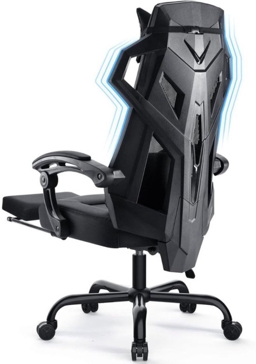 Thuys Ergonomische Bureaustoel Zwart - Ademend Mesh - Gevoerde Armleuningen - voor Thuiswerken - Gaming en Studie