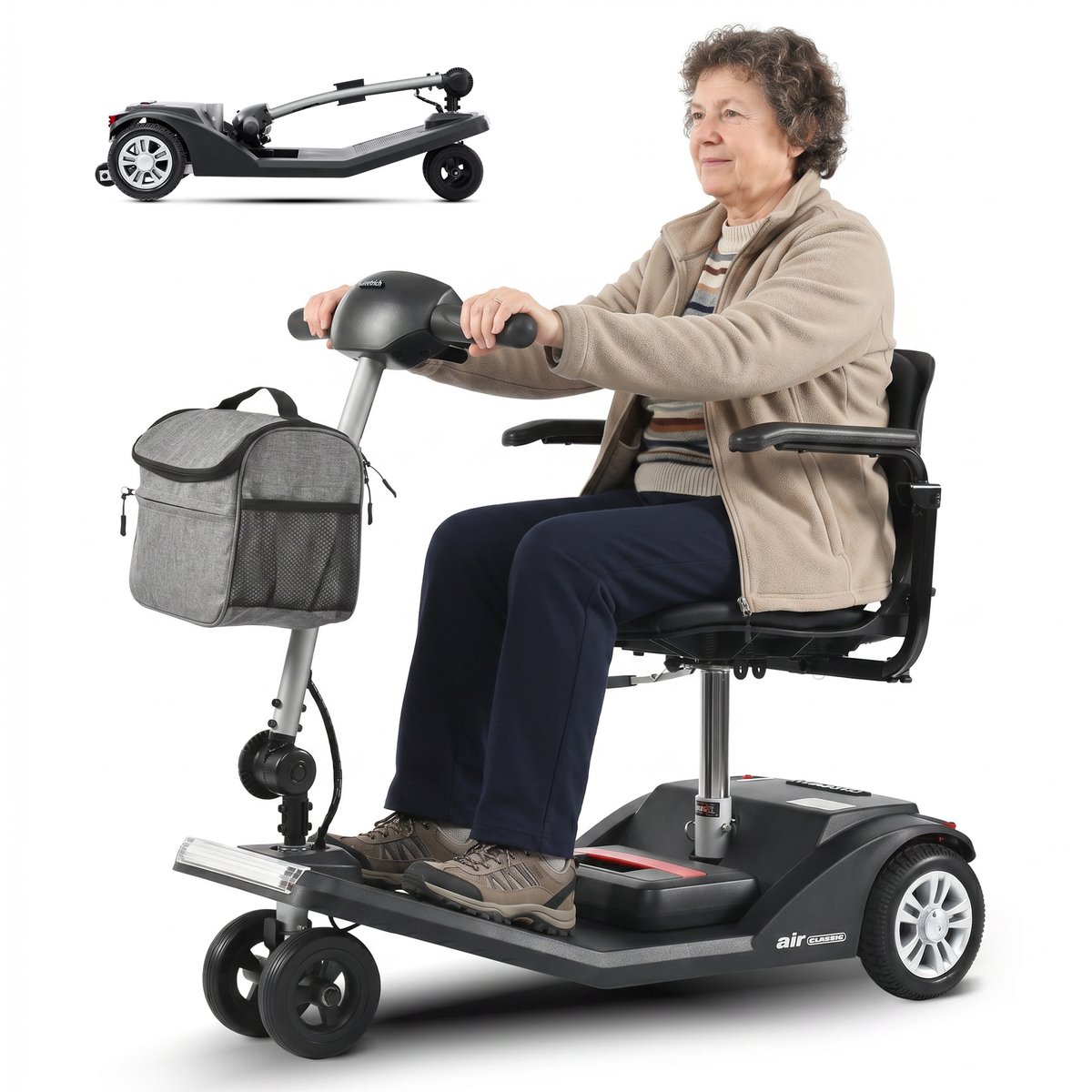 Sweetrich AIR CLASSIC Scootmobiel – Elektrische Scootmobiel - 25 km Actieradius – Opvouwbaar – 12Ah lithiumbatterij – 4 Wielen – 120 kg Draagvermogen - zwart