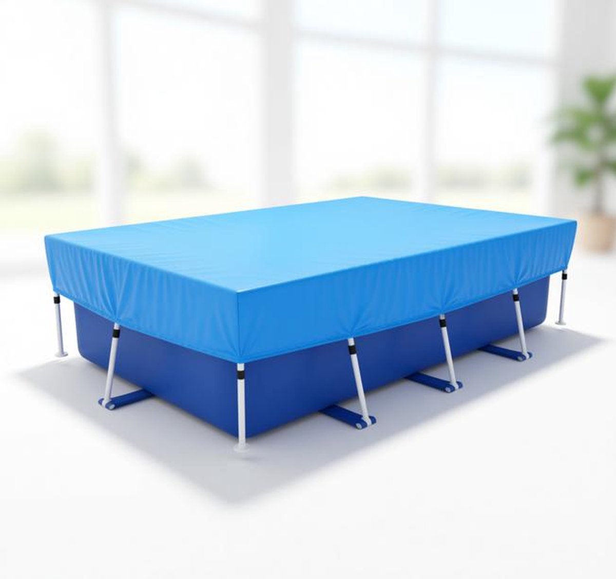 ElleMooi Rechthoekige Zwembadafdekking 400 x 210 cm, UV-bestendig en waterdicht, voor opblaasbare en frame zwembaden, donkerblauw