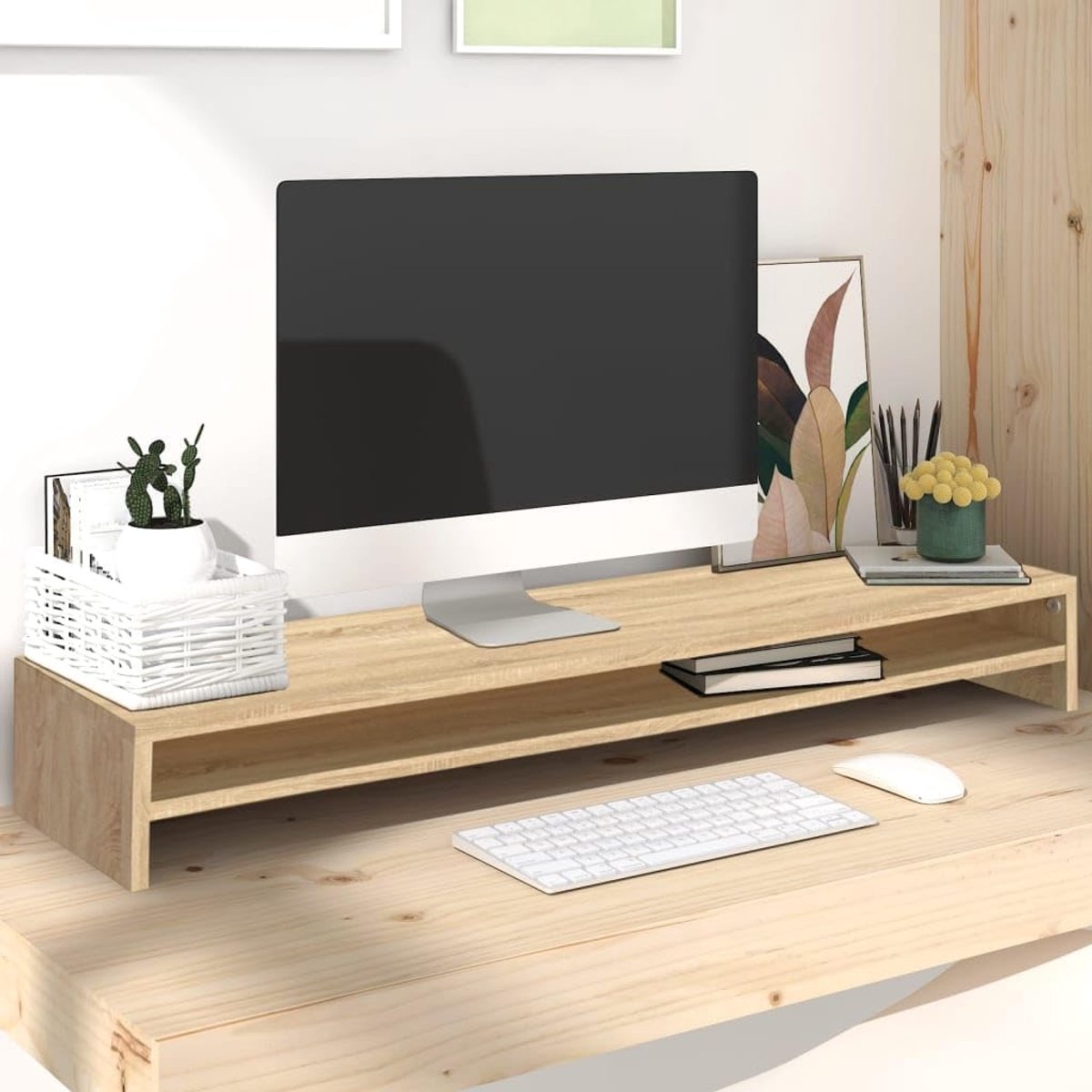 Monitor Verhoger - Bureau Verhoging - Bureau Organisatie - Ruimtebesparend Ontwerp - 100 cm Breed - Sonoma Eiken