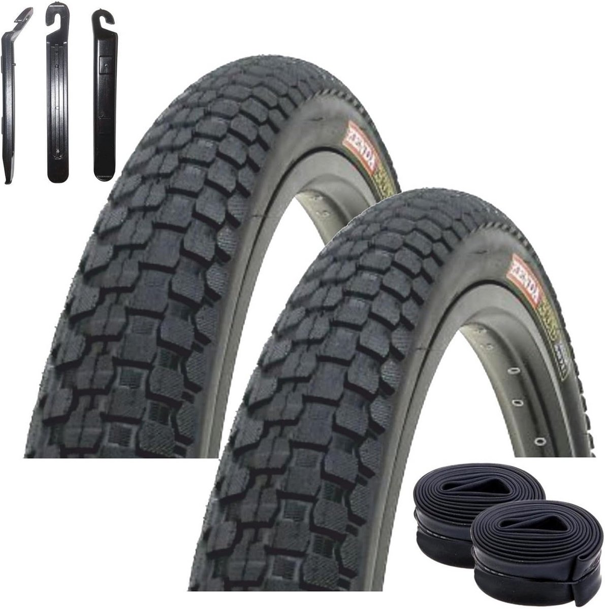 Fietsbanden Set - Banden en Slangen - Fietsen Onderhouden - Inclusief Bandenlichters - 20 Inch - Zwart