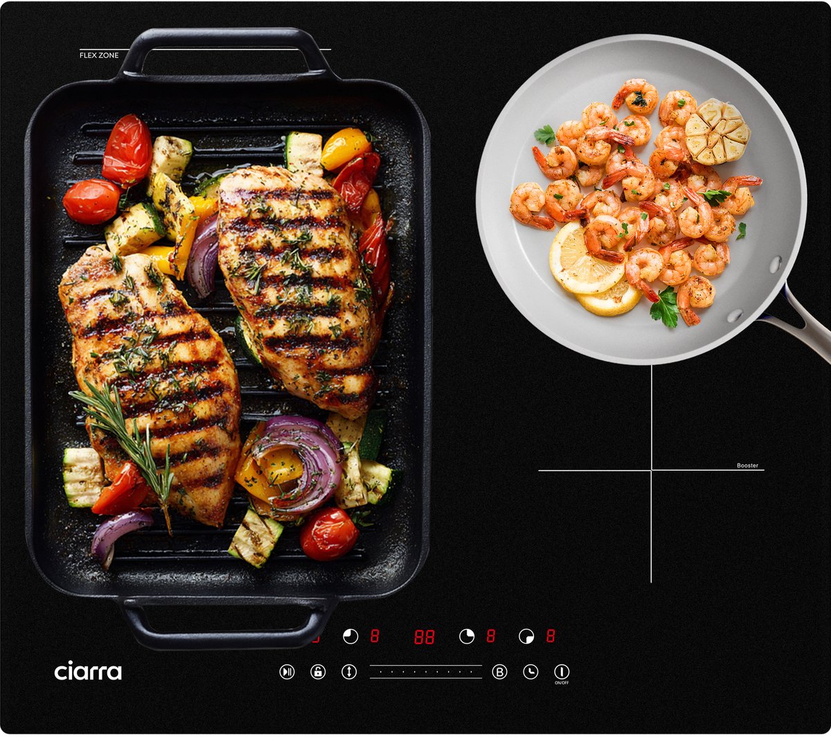 CIARRA VM4BFBIH - Inbouw inductiekookplaat 60 cm Inductie Kookplaat 4 zones Boostfunctie FlexZone 7200 W