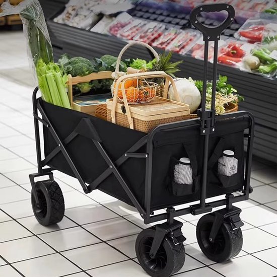 JOYNEXTBUY - Opvouwbare Tuinwagen - Afneembaar Zonnedak - Transportkar met Grote Draagcapaciteit - Inklapbare Bolderkar - Voor Kamperen, Strand, Tuin en Outdoor Gebruik - Zwart van Joynextbuy — afbeelding 2