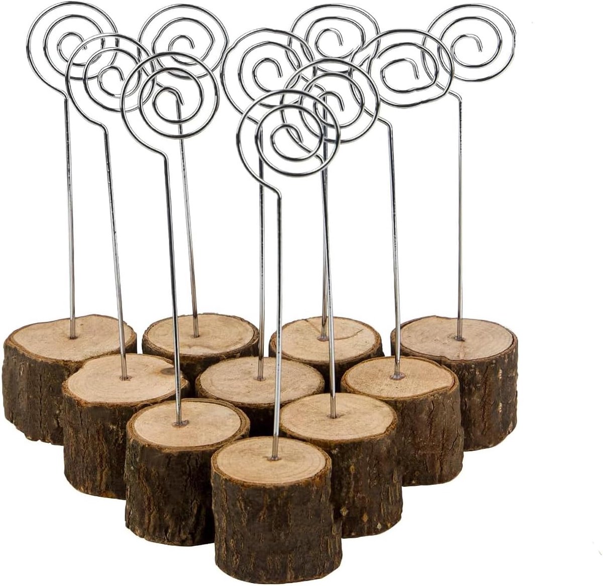 Houten Kaarthouder - Naambordhouder - Tafeldecoratie - Wervelende Draad - 10 Stuks - Houtkleur