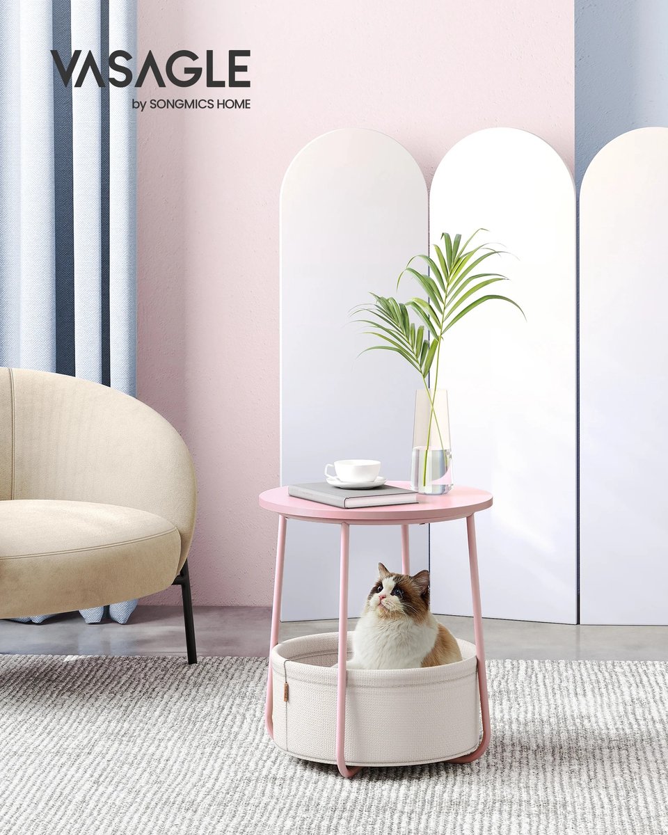 uJOY Bijzettafel - Praktische opbergmand - Compact en ruimtebesparend ontwerp - Roze - Verstelbare voetjes - Moderne uitstraling