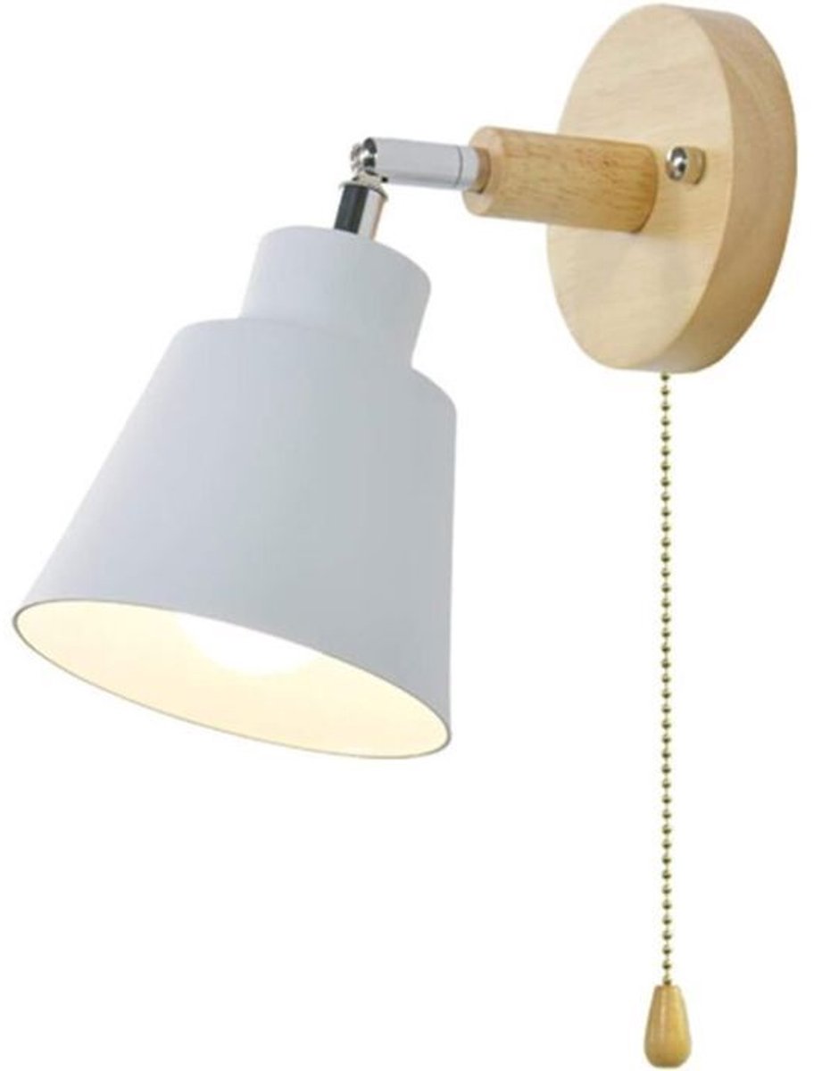 Houten wandlamp met ritssluiting en draaibare schakelaar - E27 fitting - maximaal 40W verm