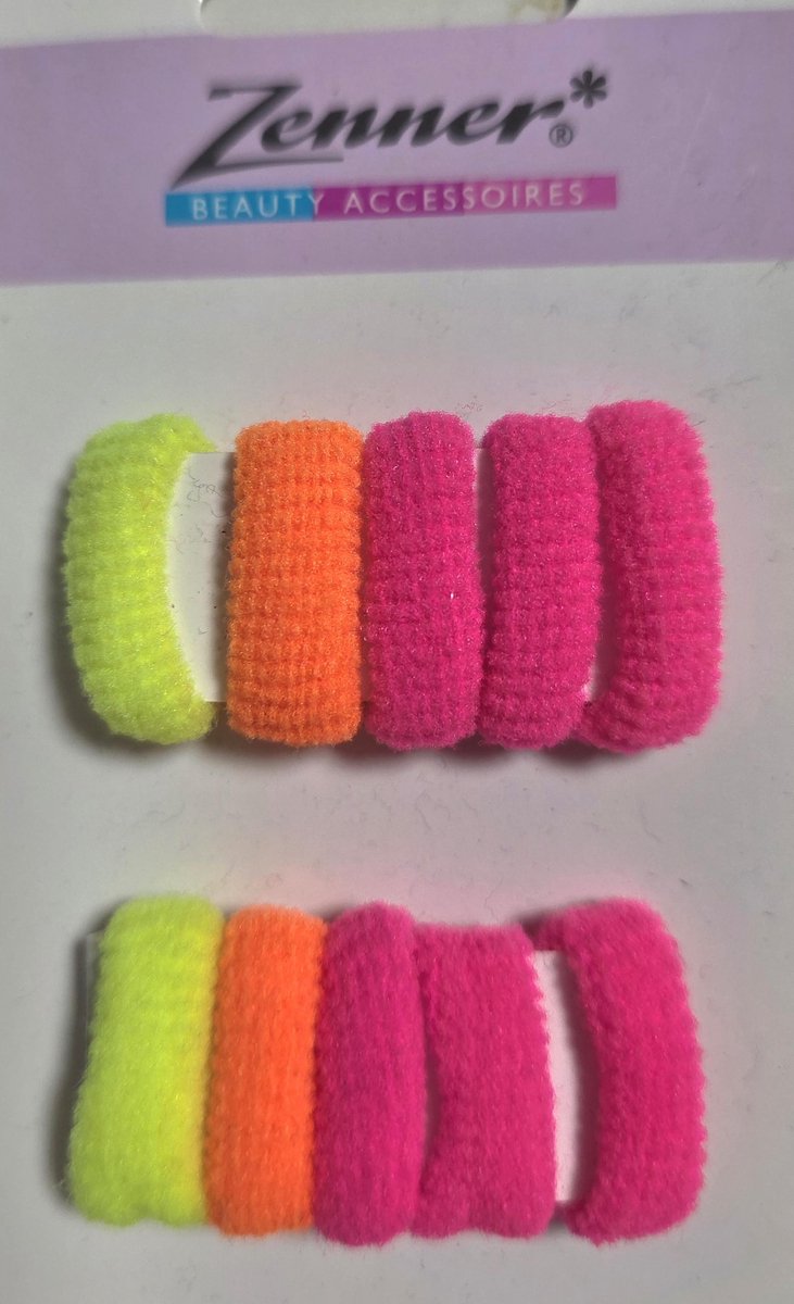 Zenner - 10 badstof haarelastiekjes - neon fel geel oranje en roze - kids haarelastieken klein