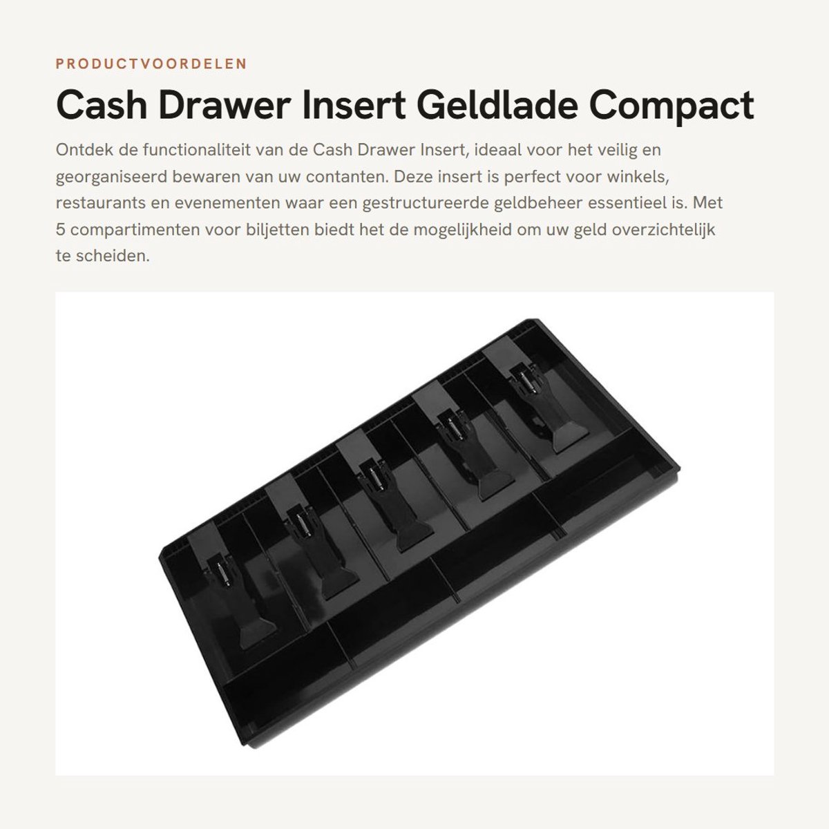 Dailygoods- Geldlade Compact - 5 Biljetcompartimenten - 4 Biljetcompartimenten - Geldtray - Plastic - 40.5 x 24.5 x 3.5 cm