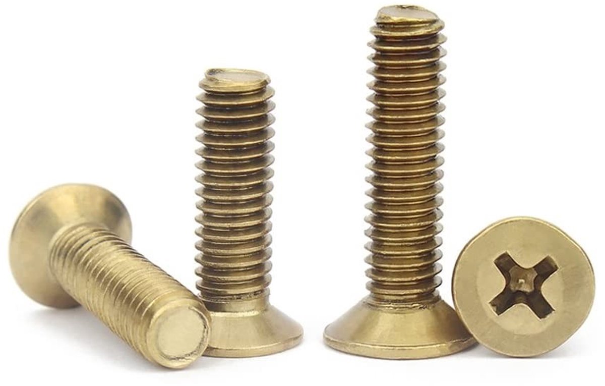 Dailygoods- Kopschroeven M5x20mm - Verzonken Platte Kop - Kruiskop - Messing - 10 Stuks - Bevestigingselementen voor Houtbewerking - Machineschroef