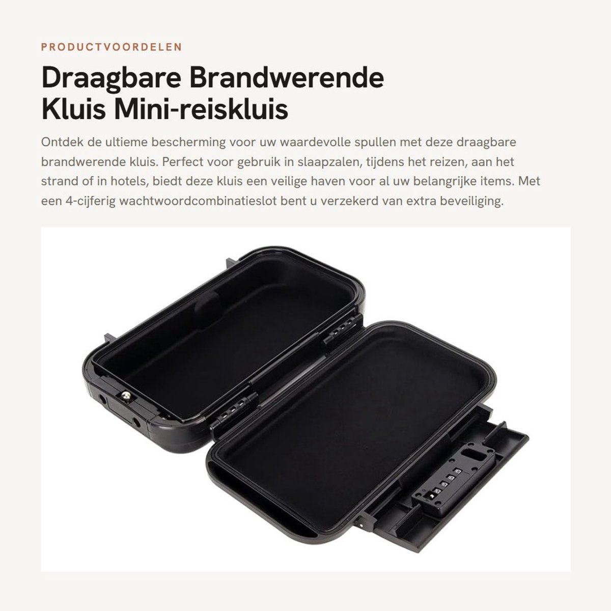 Dailygoods- Brandwerende Kluis Draagbaar - Waterdichte Kluis - 4-Cijferig Wachtwoordslot - Mini Kluis voor Reizen - Zwart - Lichtgewicht 703g
