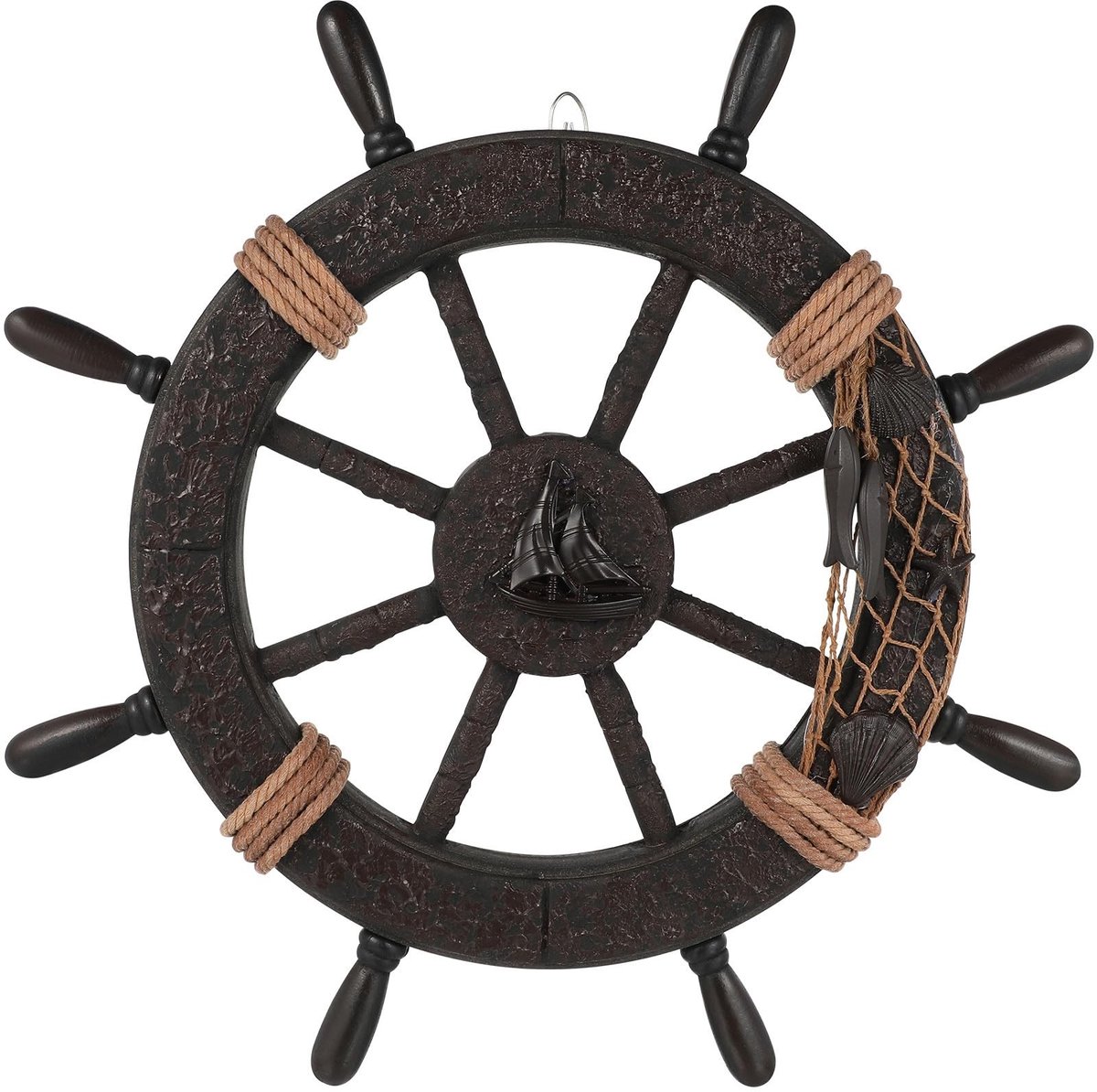 Dailygoods- Bootstuurwiel Hout - Wanddecoratie Maritiem - Wanddecoratie Strandstijl - Wanddecoratie Vintage - Wanddecoratie 45x45 cm - Rustieke Charme