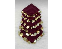 DFA Traditionele Dansdoekjes / Halay Mendili met Goudkleurige Muntjes - Henna Feest Accessoires - BORDEAUXROOD - 10 Stuks