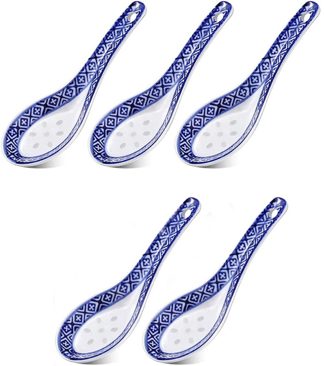 Dailygoods- Porseleinen Lepel Set van 5 - Chinese Soeplepel - Keramische Lepel