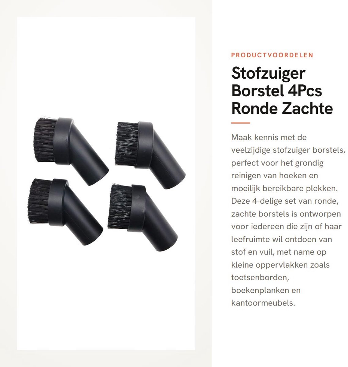 Dailygoods- Stofzuigerborstel 4 Stuks - Ronde Zachte Borstel - PP Kunststof - Ideaal voor Hoeken - Schoonmaakgereedschap - Compact 64x32x25 mm - Schoonmaakborstel