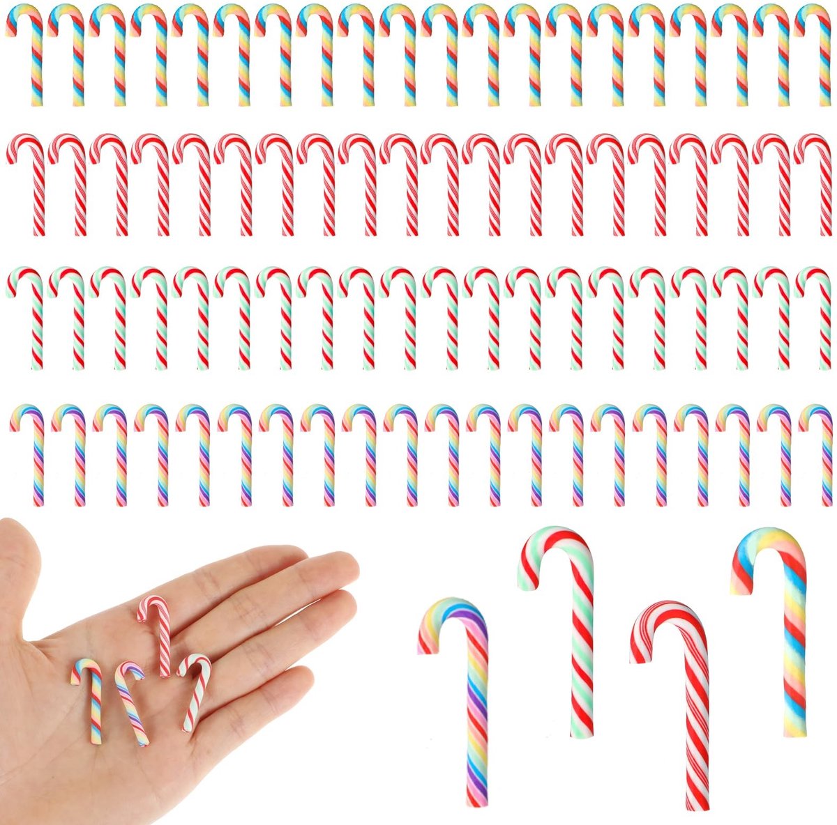 Dailygoods- Kerst Zuurstokken 80 Stuks - Mini Decoratie - Klei Nep Snoep - Hangende Ornamenten - Kleurrijke DIY Knutselbenodigdheden - 3 x 1 cm - Kerstdecoratie
