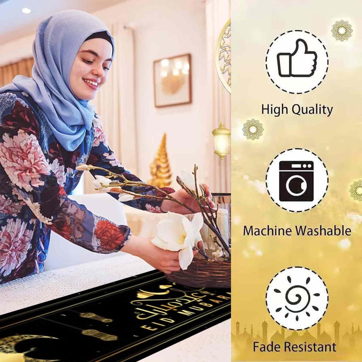 Dailygoods- Tafelkleed Eid Mubarak - Tafelloper - Feestartikel - Islamitische Decoratie - Eetkamer - Afmetingen x cm - Tafelrunner