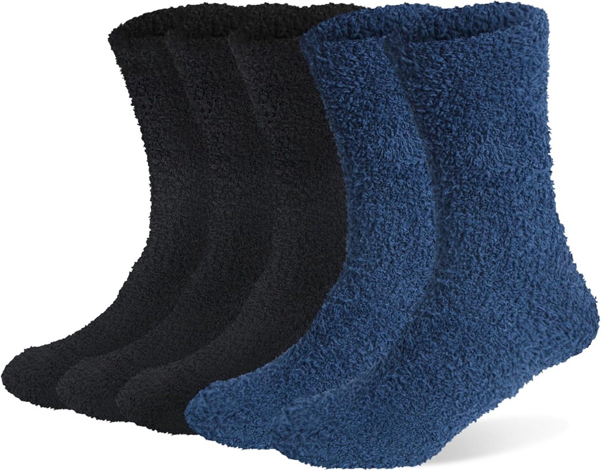 Pluizige Sokken - Pantoffel Sokken - Warmte Thuis - Hoge Elasticiteit - 5 Paren - Blauw Zwart