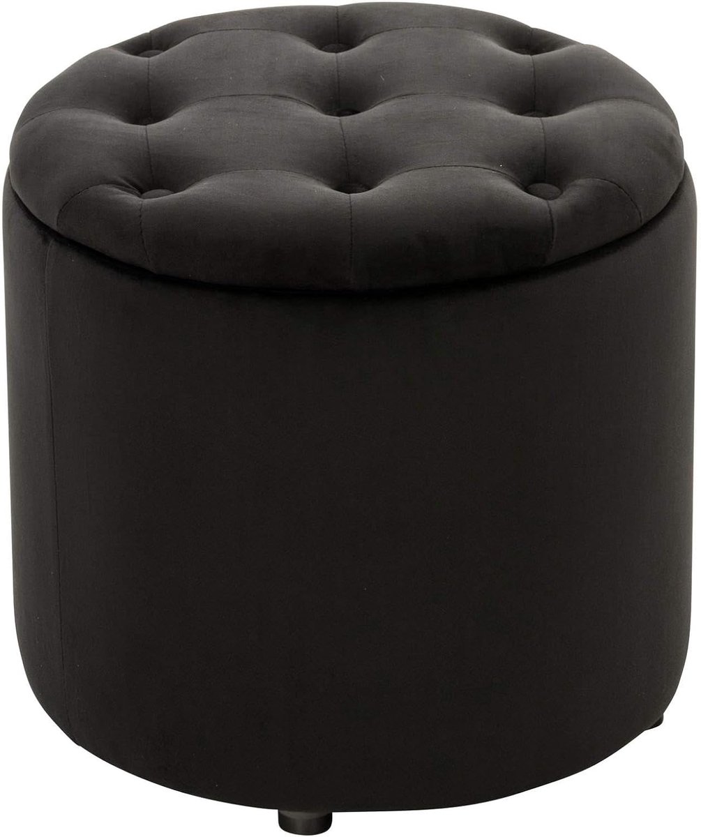 Opbergpoef Rond - Zitmeubel - Voeten Rusten - Afneembare Deksel - 44x44x42 cm - Zwart
