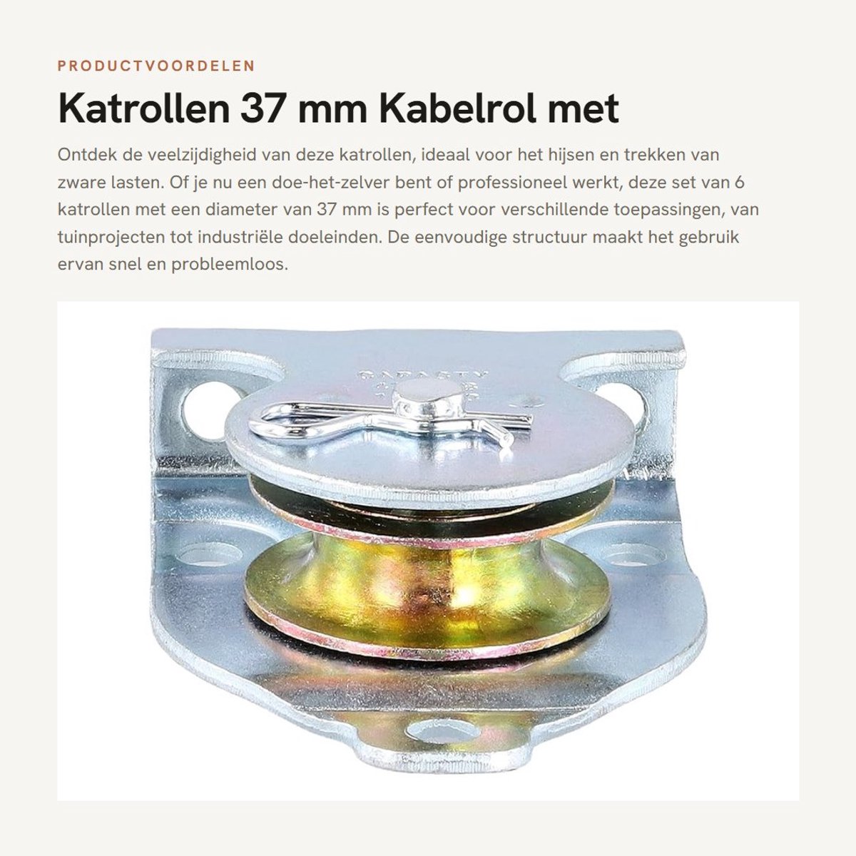 Dailygoods- Katrollen 6 Stuks - Draagkracht 190 kg - Wieldiameter 37 mm - Voor Touwen/Staalkabels - Eenvoudige Installatie - Verzinkt Staal - Kabelrol