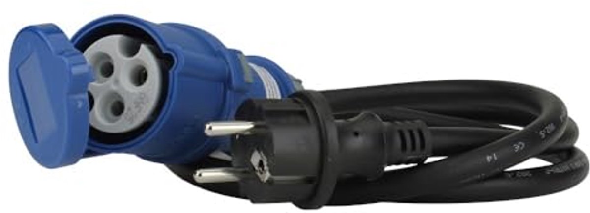 CEE Adapterkabel - Stroomkabel Caravan - Mobiele Stroomvoorziening - Spatwaterdicht IP44 - 1.5 Meter - Zwart
