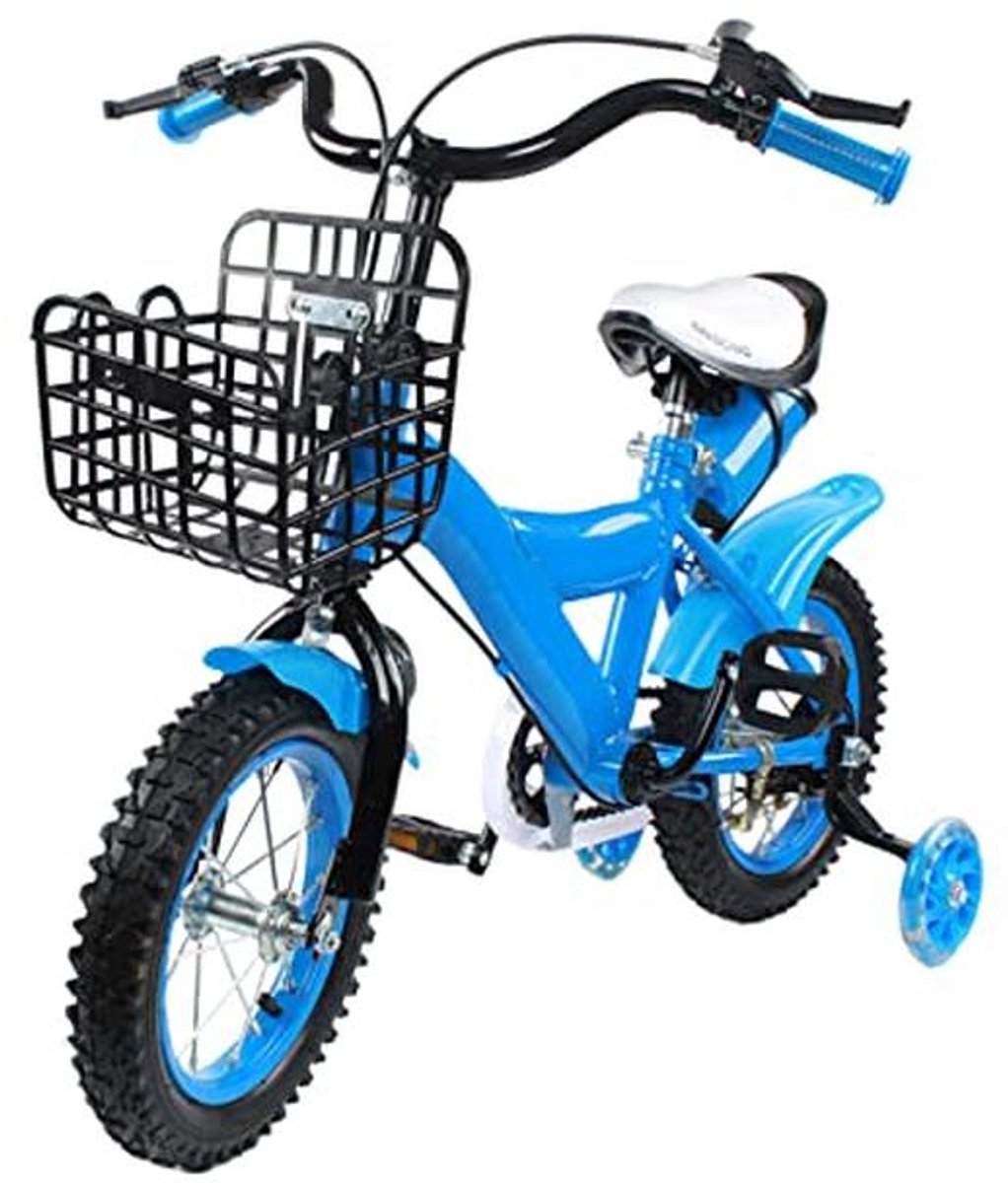 Kinderfiets Loopfiets met steunwielen Leren fietsen Dubbele remmen 12 inch Blauw