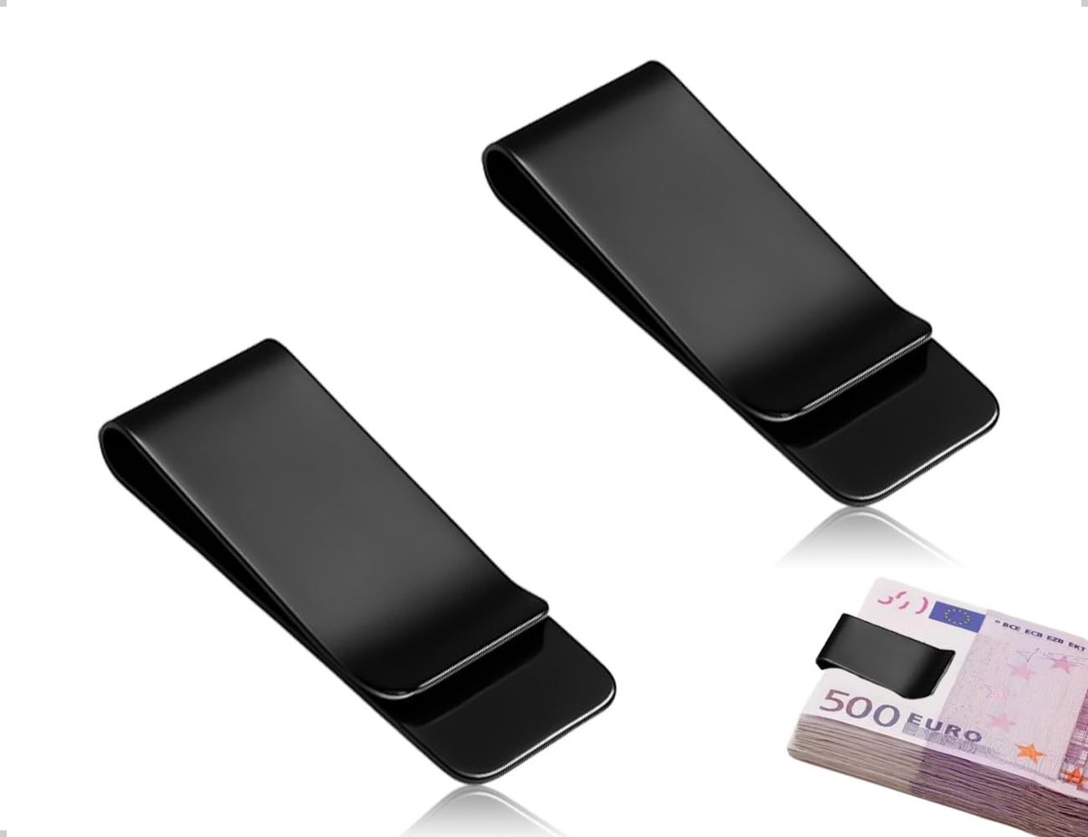 Dailygoods- Geldklem Set van 2 - Roestvrij Staal - Slank Ontwerp - Voor Bankbiljetten/Visitekaartjes - Elegant/Zwart - Geschikt voor Heren/Dames - Geldclip
