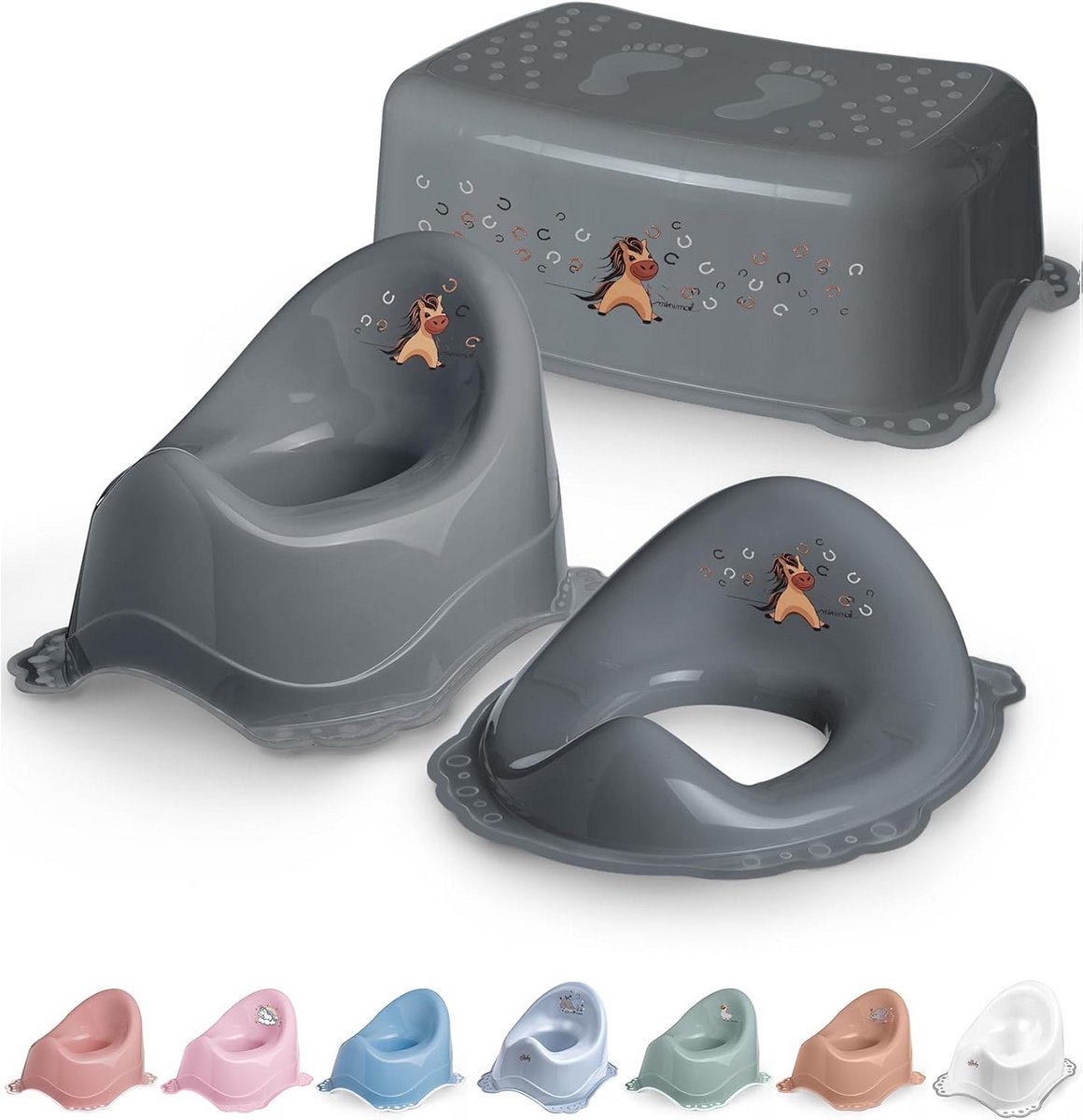 Kindertoiletset 3in1 - Potje krukje - Zindelijkheidstraining - Bevordert zelfredzaamheid - Vanaf 1 jaar - Grijs