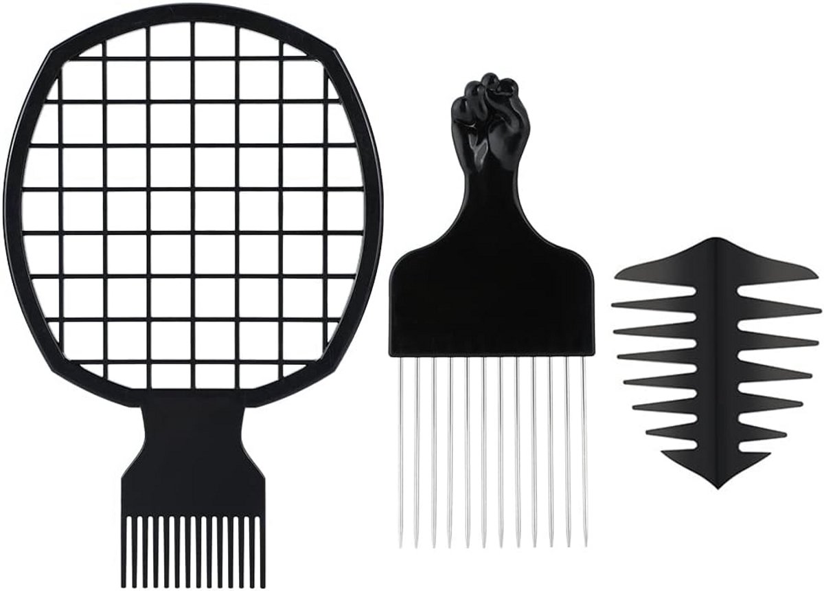 Haarkam Set - Afro Kammen - Haar Styling - 3 Delige Set - 18.5 cm - Zwart