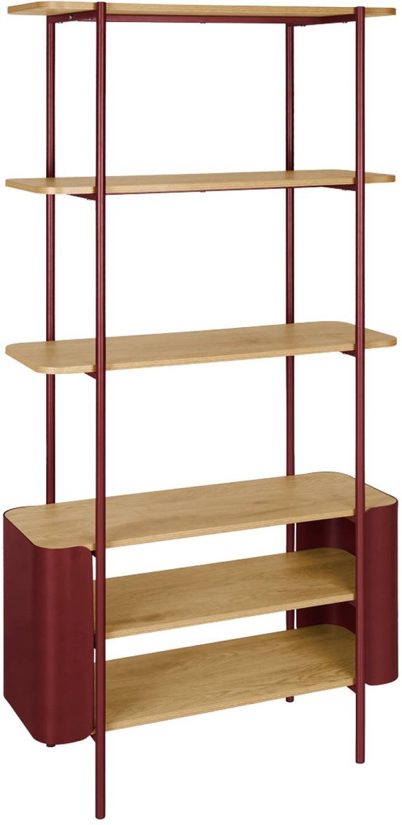 sweeek - Open kast 6 niveaus gebogen metaal en houtdecor 80 x 33,8 x 172cm - molto