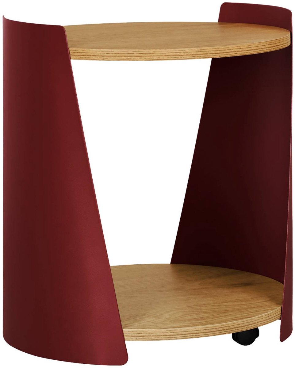 sweeek - Ronde bijzettafel op wieltjes van metaal en houtdecor 40 x 39,5 x 46cm - molto