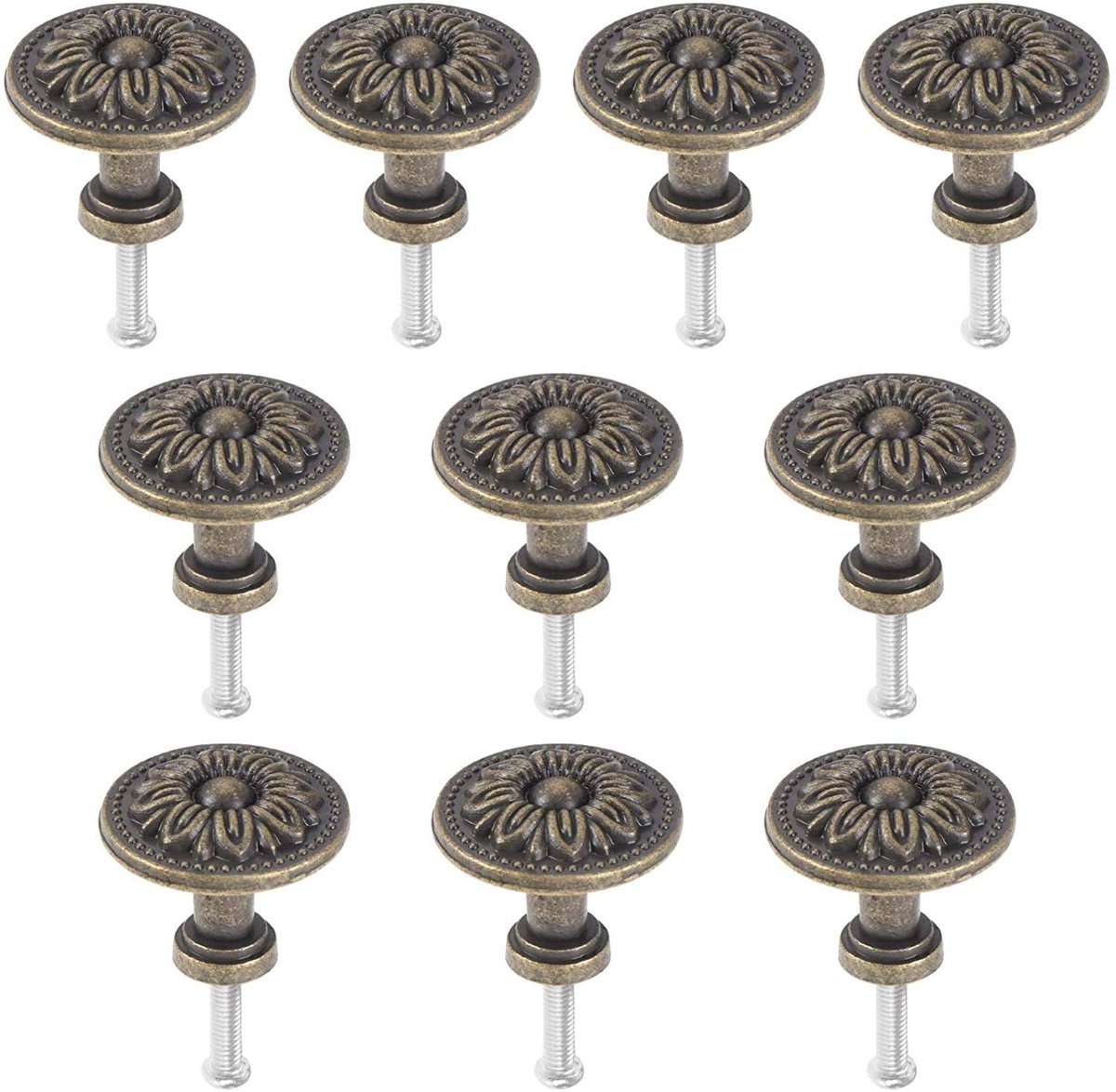 Dailygoods- Kastknoppen 10pcs - Vintage Deurknop - Zink Legering - Bloem Motief - 31mm - E