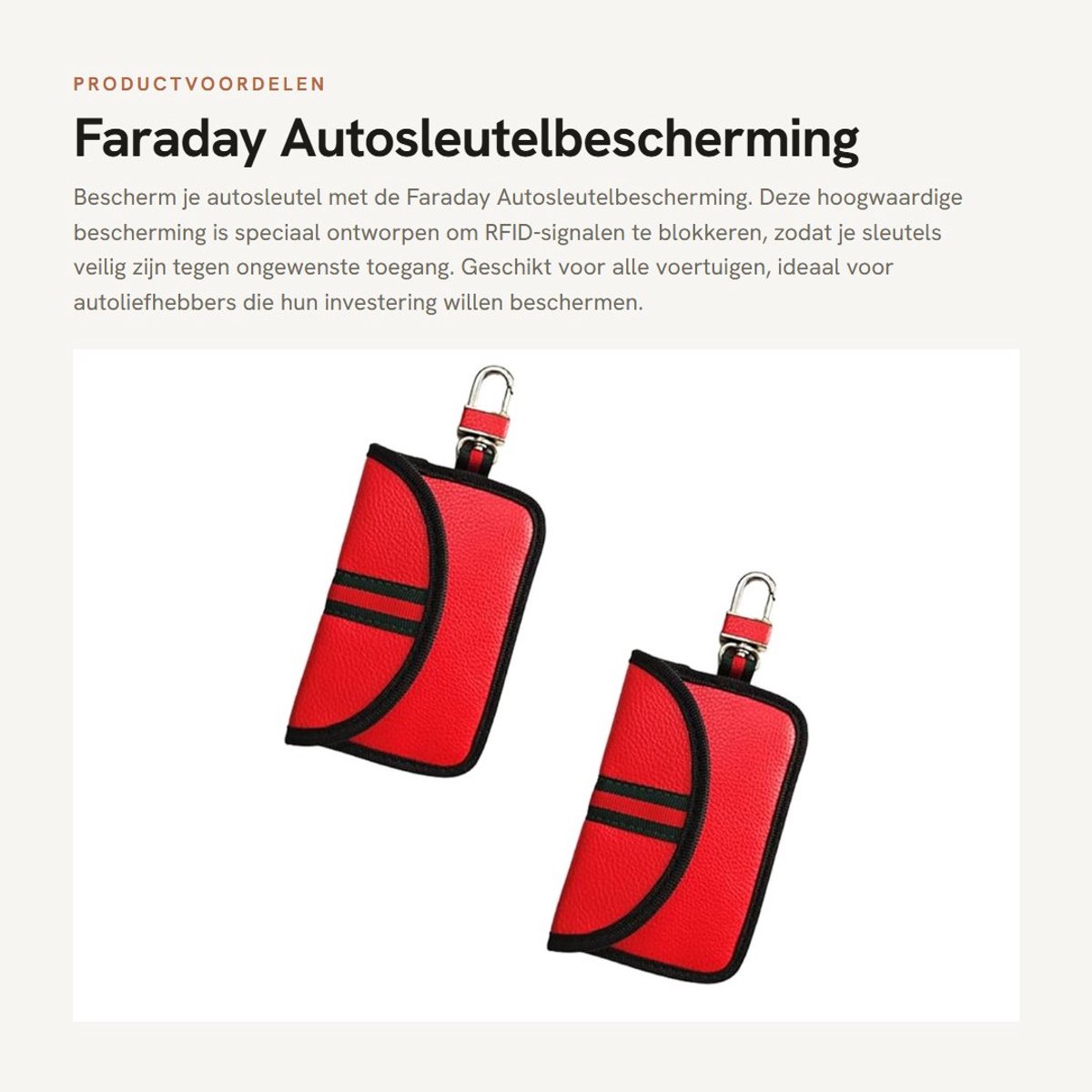 Dailygoods- Autosleutelbescherming met RFID-signaalblokkering - Stralingsbeschermingstas - Haken van zinklegering - 2 stuks - Rood - Fob ontgrendelen - Sleutelhanger