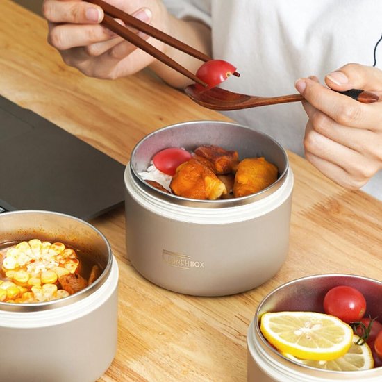 Rvs Lunchbox - Bento Box Voedselcontainer - Lunch Warm Houden - Dubbele Laag Isolatie — afbeelding 4