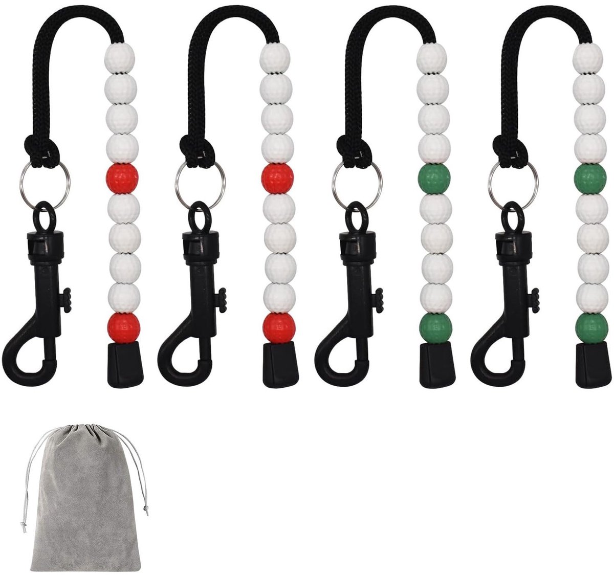 Dailygoods- Slagteller 4 Stuks - Golf Score Teller - Golf Bead Counter - Golf Shot Counter - Opbergtas - Duurzaam Materiaal - Golfscoreteller