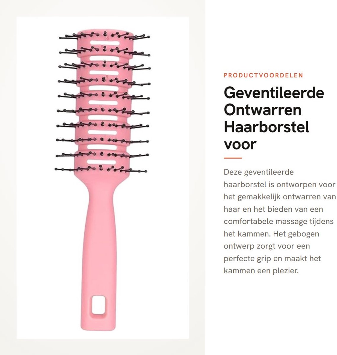 Dailygoods- Haarborstel Antiklit - Geventileerde Ontwarrende Borstel - Comfortabel Handvat - Ruimtebesparend Ontwerp - Gebogen Borstelformaat - Hoofdhuidmassage - Ontwarrende Kam