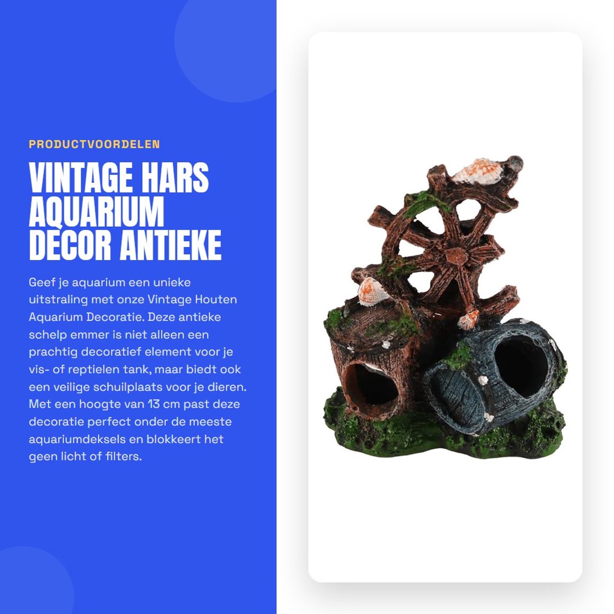 Dailygoods- Aquarium Decor - Antieke Hars Schelp - Schuilplaats voor Reptielen - Microgestructureerd Oppervlak - Ruimtebesparend Profiel - Waterbestendig - Aquariumaccessoire