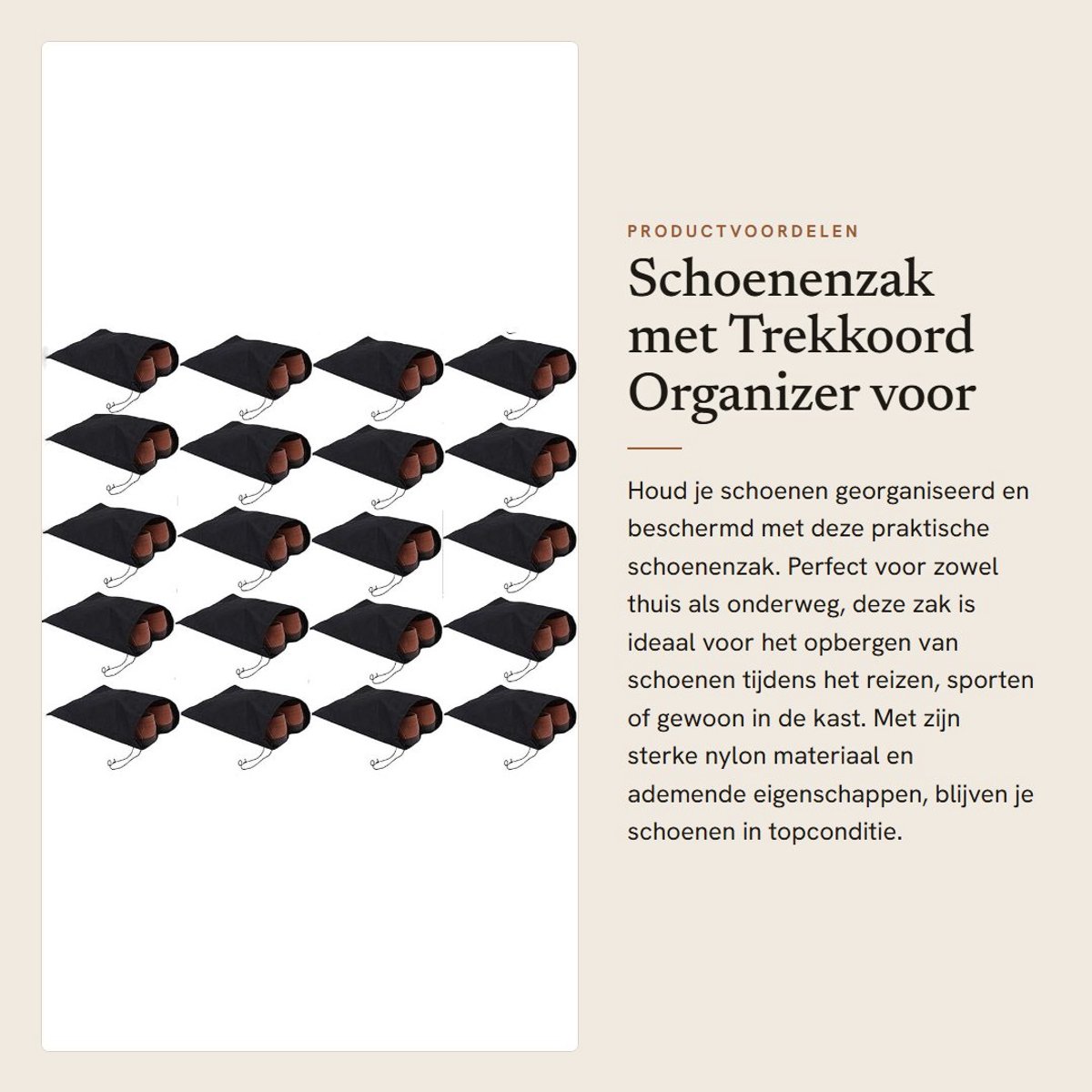 Dailygoods- Schoenenzak 20 Stuks - Waterdicht - Organizer - Opbergzak - Trekkoord - Zwart - Afmetingen 28,5 x 36 cm - Schoenentas