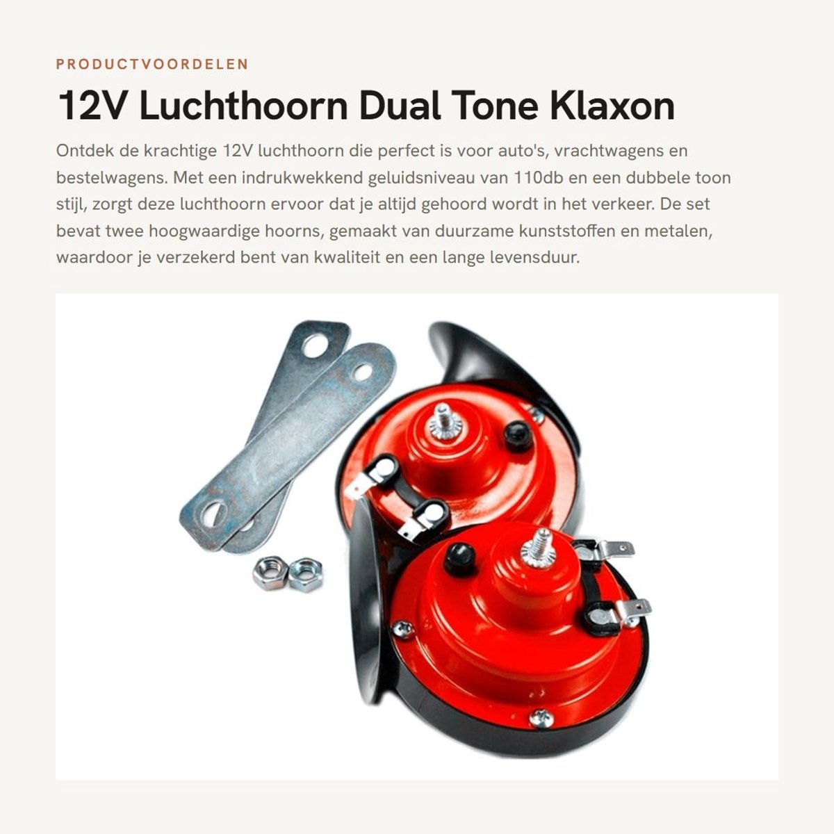 Dailygoods- Luchthoorn 110dB - Dubbele Toon - Set van 2 - Universele Klaxon - Kunststof/Metaal - Eenvoudig te Installeren - Claxon