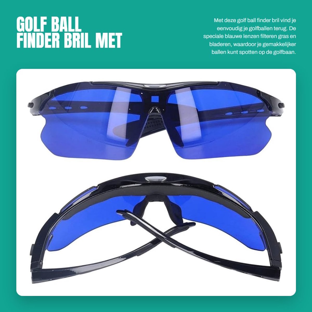 Dailygoods- Golfbal Finder Bril met Blauwe Lenzen - Golfbalzoeker - Opbergtas - Brildoek - Vermindert Verlies - Lichtgewicht 135g - Golfzoeker