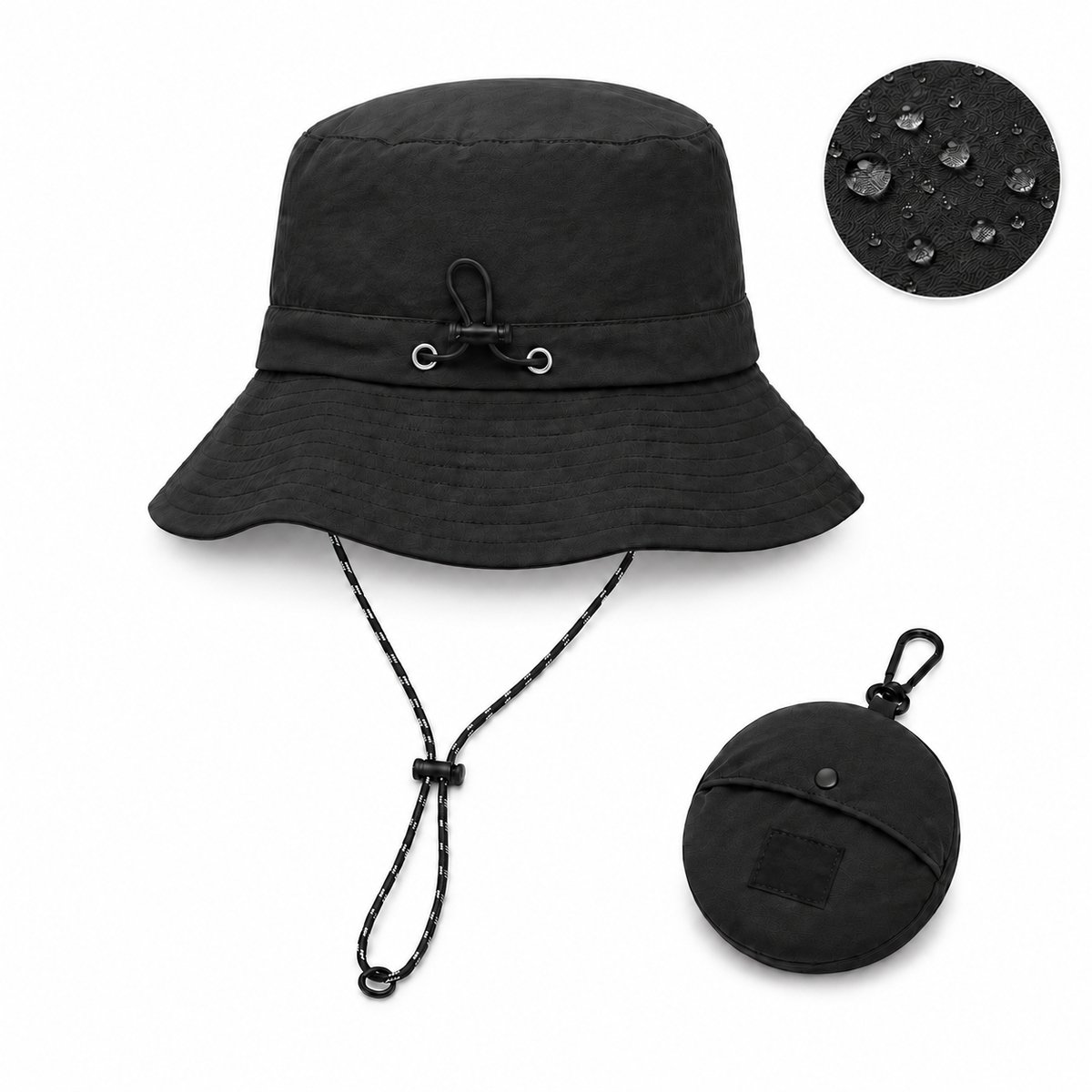Flipflop Club® Waterproof Bucket Hat | Zwart Packable Vissershoedje | UV Bescherming | Accessoires voor festival | Regen Hoedje | Vissershoed | Unisex | Visser Cap | Sun Hat | Zonnehoedje | Safari Hoed | Kamperen | Camping