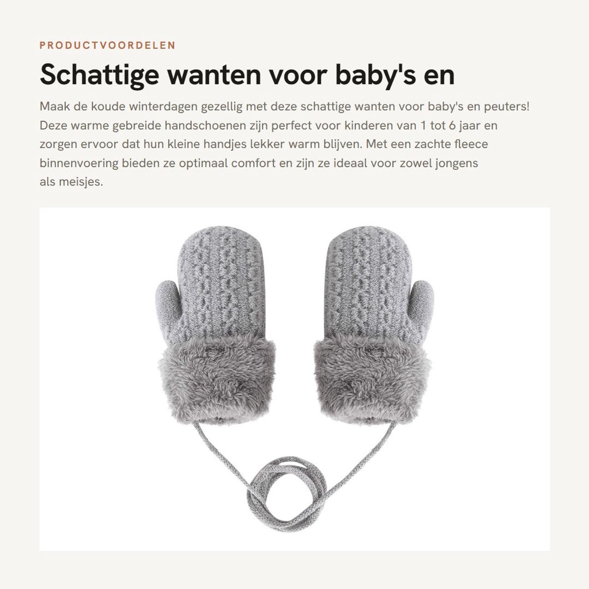 Dailygoods- Wanten voor Kinderen - Warme Gebreide Handschoenen - Fleece Binnenvoering - One Size 1-3 Jaar - Diverse Kleuren - Comfortabel en Zacht
