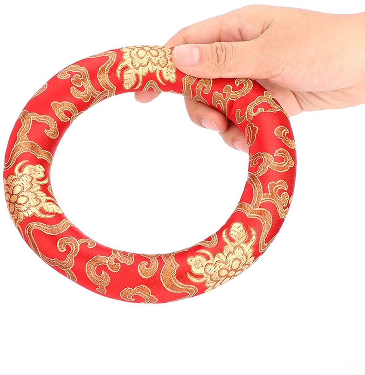 Dailygoods- Klankschalenkussen 18 cm - Zijden borduurwerk - Ringkussen - Meditatie - Zacht en comfortabel - Geschikt voor klankschalen 7-10 inch